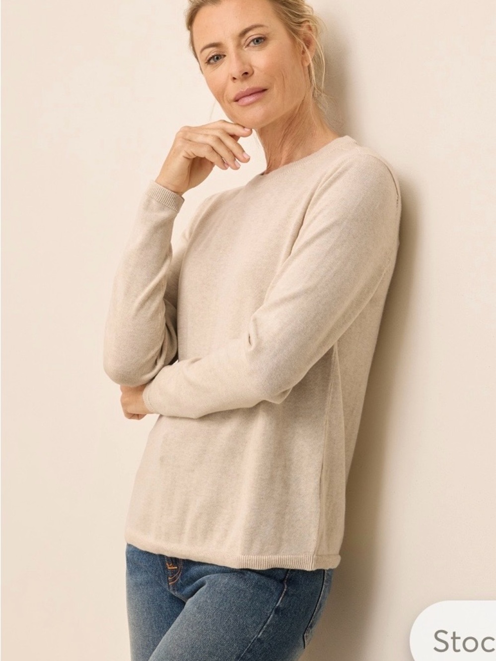 NWOT Pact Women's Classic Fine Knit Crew Sweater Sandshell Heather Women’s SZ S - Picture 2 of 10